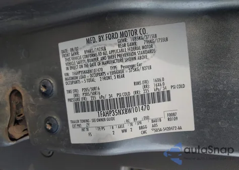 2008 Ford Focus Se/Ses from USA, damaged, VIN 1FAHP35NX8W101470